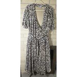 Chico's Dress (sz2=L 12): Floral wrap dress w/ short sleeves, belt
